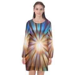 Background Spiral Abstract Long Sleeve Chiffon Shift Dress 