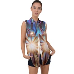 Background Spiral Abstract Sleeveless Chiffon Button Shirt