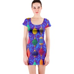 Background Stones Jewels Short Sleeve Bodycon Dress