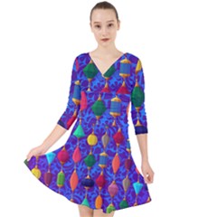 Background Stones Jewels Quarter Sleeve Front Wrap Dress