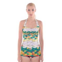 Background Triangle Boyleg Halter Swimsuit 