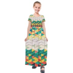 Background Triangle Kids  Short Sleeve Maxi Dress