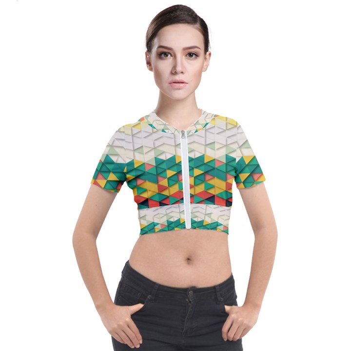 Background Triangle Short Sleeve Cropped Jacket