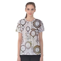 Background Watches Key Time Retro Women s Cotton Tee