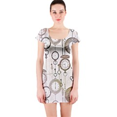 Background Watches Key Time Retro Short Sleeve Bodycon Dress