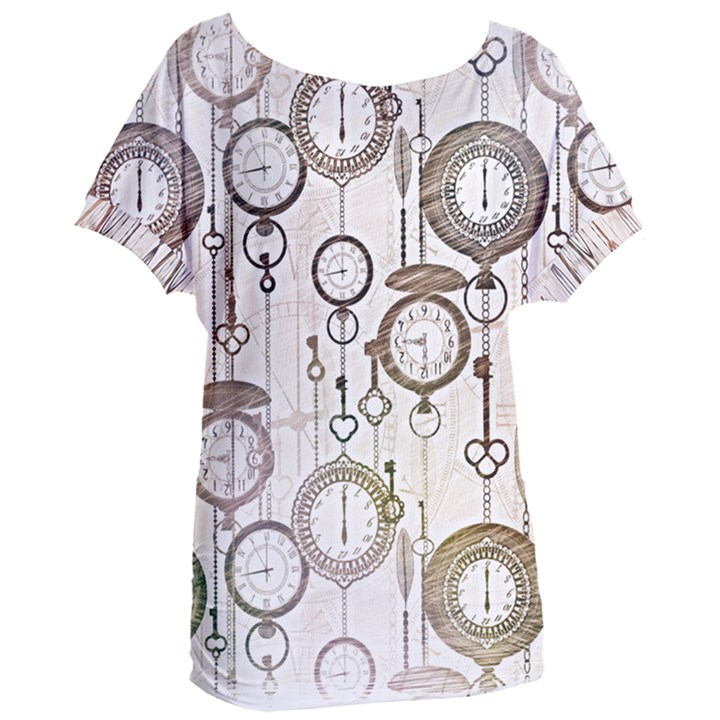 Background Watches Key Time Retro Women s Oversized Tee