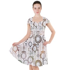 Background Watches Key Time Retro Cap Sleeve Midi Dress