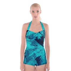 Background Texture Boyleg Halter Swimsuit 