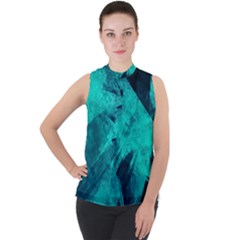 Background Texture Mock Neck Chiffon Sleeveless Top