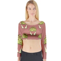 Cactus Pattern Background Texture Long Sleeve Crop Top by HermanTelo