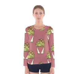 Cactus Pattern Background Texture Women s Long Sleeve Tee