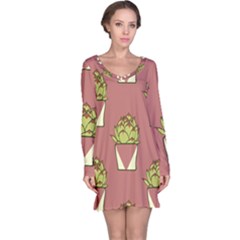 Cactus Pattern Background Texture Long Sleeve Nightdress