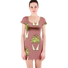 Cactus Pattern Background Texture Short Sleeve Bodycon Dress