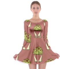 Cactus Pattern Background Texture Long Sleeve Skater Dress