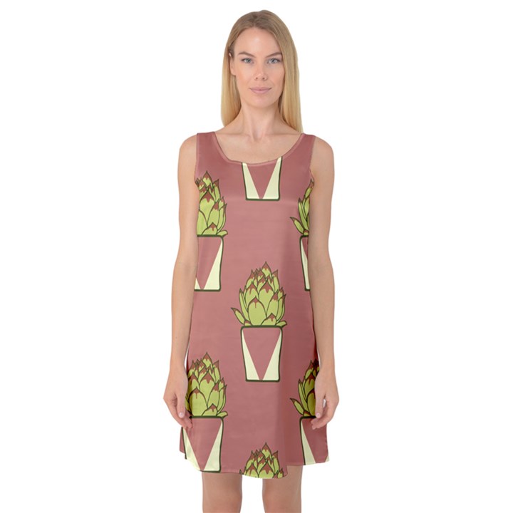 Cactus Pattern Background Texture Sleeveless Satin Nightdress