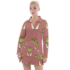 Cactus Pattern Background Texture Women s Long Sleeve Casual Dress