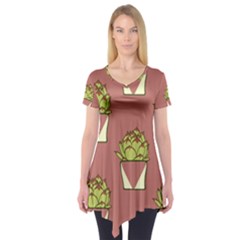 Cactus Pattern Background Texture Short Sleeve Tunic  by HermanTelo