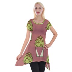 Cactus Pattern Background Texture Short Sleeve Side Drop Tunic by HermanTelo