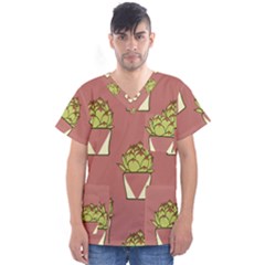 Cactus Pattern Background Texture Men s V-neck Scrub Top