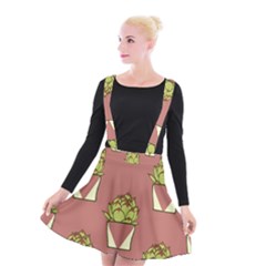 Cactus Pattern Background Texture Suspender Skater Skirt