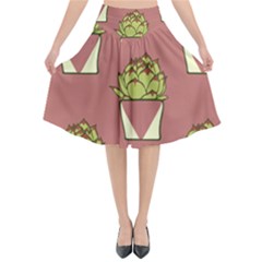 Cactus Pattern Background Texture Flared Midi Skirt by HermanTelo