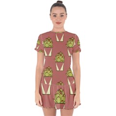 Cactus Pattern Background Texture Drop Hem Mini Chiffon Dress