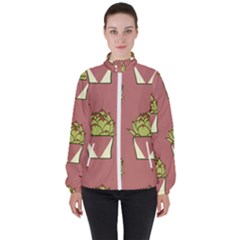 Cactus Pattern Background Texture Women s High Neck Windbreaker