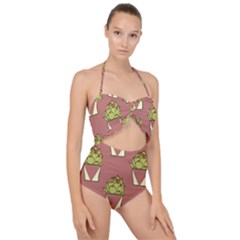 Cactus Pattern Background Texture Scallop Top Cut Out Swimsuit