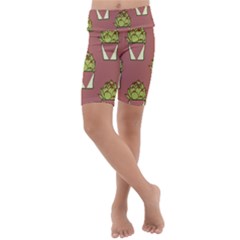 Cactus Pattern Background Texture Kids  Lightweight Velour Cropped Yoga Leggings