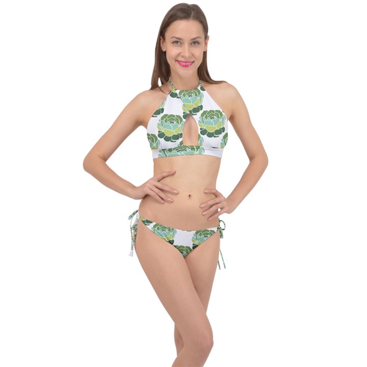 Cactus Pattern Cross Front Halter Bikini Set