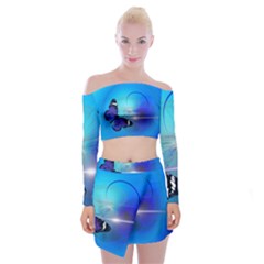 Butterfly Animal Insect Off Shoulder Top With Mini Skirt Set