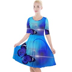 Butterfly Animal Insect Quarter Sleeve A-line Dress