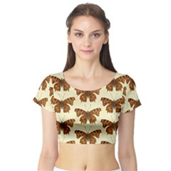 Butterflies Insects Pattern Short Sleeve Crop Top