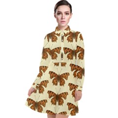 Butterflies Insects Pattern Long Sleeve Chiffon Shirt Dress