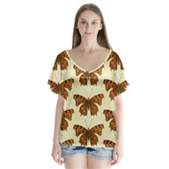 Butterflies Insects Pattern V-neck Flutter Sleeve Top by HermanTelo