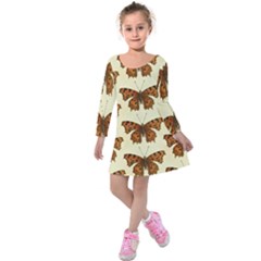 Butterflies Insects Pattern Kids  Long Sleeve Velvet Dress