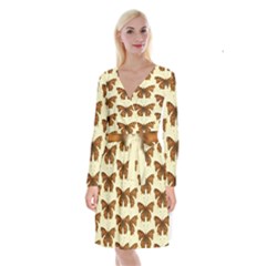 Butterflies Insects Pattern Long Sleeve Velvet Front Wrap Dress