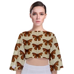 Butterflies Insects Pattern Tie Back Butterfly Sleeve Chiffon Top by HermanTelo