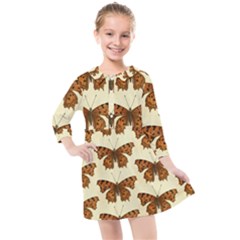 Butterflies Insects Pattern Kids  Quarter Sleeve Shirt Dress