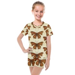 Butterflies Insects Pattern Kids  Mesh Tee And Shorts Set