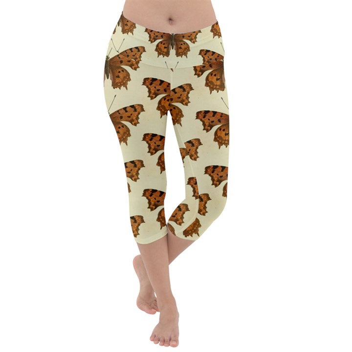 Butterflies Insects Pattern Lightweight Velour Capri Yoga Leggings