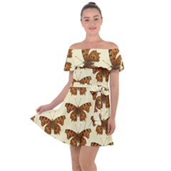 Butterflies Insects Pattern Off Shoulder Velour Dress by HermanTelo