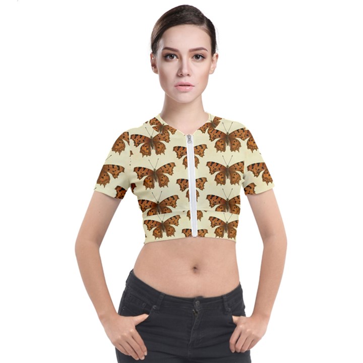 Butterflies Insects Pattern Short Sleeve Cropped Jacket