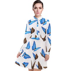 Butterfly Unique Background Long Sleeve Chiffon Shirt Dress