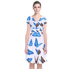 Butterfly Unique Background Short Sleeve Front Wrap Dress