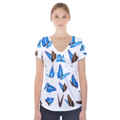 Butterfly Unique Background Short Sleeve Front Detail Top