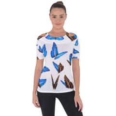 Butterfly Unique Background Shoulder Cut Out Short Sleeve Top