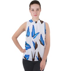 Butterfly Unique Background Mock Neck Chiffon Sleeveless Top by HermanTelo