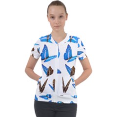 Butterfly Unique Background Short Sleeve Zip Up Jacket