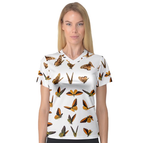 Butterflies Insect Swarm V-neck Sport Mesh Tee by HermanTelo